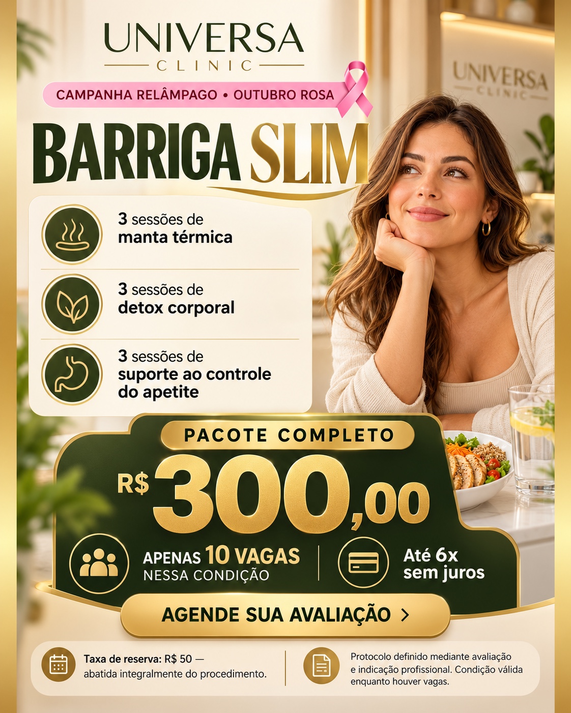 Barriga Slim com 3 sessões de manta térmica, 3 de detox corporal e 3 de suporte ao controle do apetite por R$ 300, com 10 vagas.