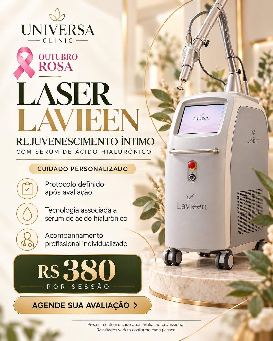 Laser Lavieen para rejuvenescimento íntimo com sérum de ácido hialurônico por R$ 380 a sessão.