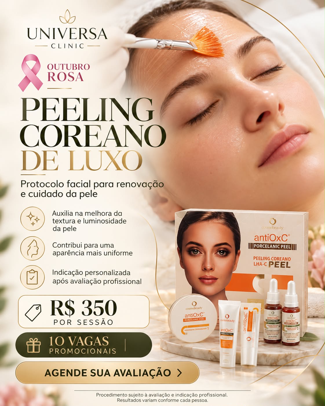Peeling Coreano de Luxo por R$ 350 a sessão, com 10 vagas promocionais.