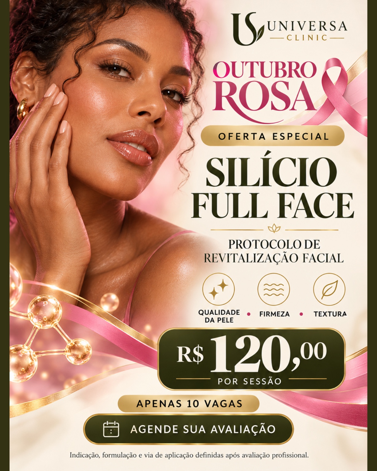 Oferta Outubro Rosa de Silício Full Face por R$ 120, com 10 vagas promocionais.